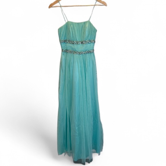 Morgan & Co Turquoise Green Strapless Formal Prom Dress Juniors Sz 1/2 Sequin - Picture 1 of 9